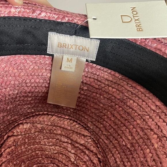 Brixton Pink Straw Sun Hat Joanna Short Brim In Dusty Rose Medium (7 1/4) - Picture 3 of 7